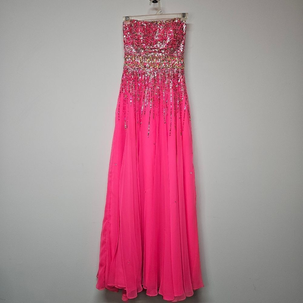 Elegant Pink Strapless Sequin Dress By Mori Lee Size 0